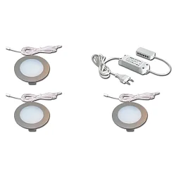 Paneelarmatuur FR 78-LED rond, set van 3, met stekker IP20, rvs, opaal dimbaar