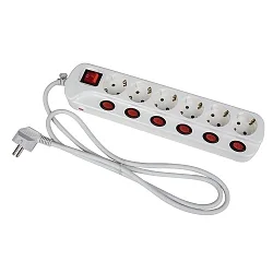 Table socket 6-fold, can be switched off individually and in total, IP20, white