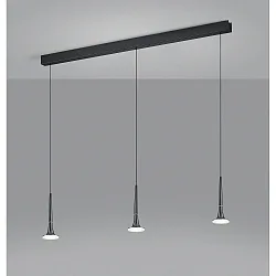 Pendelarmatuur FLUTE 3-vlams IP20, gesatineerd, zwart chroom dimbaar