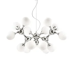 Pendant luminaire NODI BIANCO SP15, 15 flames, E14, chromee