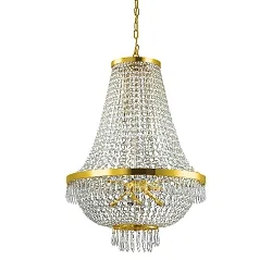 Pendant luminaire CAESAR, 12 flames, Ø 55cm,  incl. G9 28W 2700K, with ice chrystal tips, gold