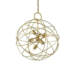 Pendant luminaire KONSE, 6 flames, Ø 60cm, E27, satined dark gold