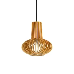 wood-Pendant luminaire CITRUS-2,  shade-Ø/-H 26cm / 26cm, E27, black fabric coated cable