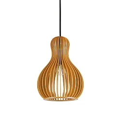 wood-Pendant luminaire CITRUS-3, shade-Ø/-H 20cm / 27.5cm, E27, black fabric coated cable