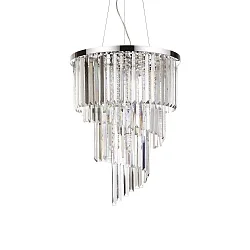 Pendant luminaire CARLTON, 12 flames, Ø 50cm, E14, with octagon chains and chrystal rods