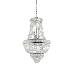 Pendant luminaire DUBAI, 10 flames, Ø 52cm, E14, metal / refined chrystal, chrome