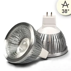 Pin based LED spot MR16 COB, 12V AC / DC, GU5.3, 5.5W 5000K 400lm 38°, dimmable