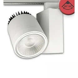 LED 3-phase track spot Meat Light, 40W, 30°-50° focusable, rotatable and swivelling, matt white