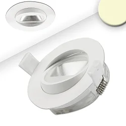 Recessed LED spot, asymmetric COB, IP44, round, Ø 9.5cm, CRI >90, swivelling, dimmable, white, 8W 3000K 450lm 50°