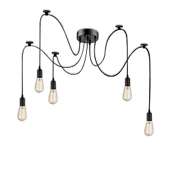 Pendelarmatuur SPIDER 1 5-vlams, rond, zonder lampenkap E27 IP20, zwart dimbaar