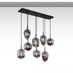 Pendelarmatuur SMOKY GLASS 8-vlams E27 IP20, zwart dimbaar