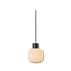 Pendelarmatuur INFINITY WHITE GLASS ROUND gegroefd, met open kabel, 2-polig E27 IP20, zwart dimbaar