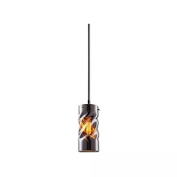 Pendelarmatuur INFINITY SMOKY CURLED GLASS cilindrisch, met open kabel, 2-polig E27 IP20, zwart dimbaar