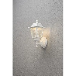 Wandarmatuur voor buitenshuis SMALL 1-vlams, klein E27 IP23, transparant, wit