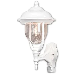 Wandarmatuur voor buitenshuis PARMA met bewegingsmelder E27 IP44, transparant, wit