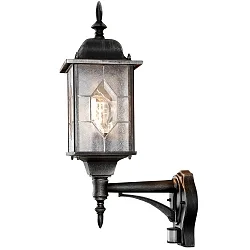 Wandarmatuur voor buitenshuis MILANO met bewegingsmelder E27 IP43, kristalhelder, gesatineerd, zwart, zilver