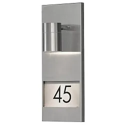 Outdoor wall luminaire MODENA, with house numbers, GU10 max. 35W, stainless steel 304 / clear glass