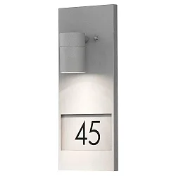 Outdoor wall luminaire MODENA, with house numbers, GU10 max. 35W, grey, aluminium / clear glass