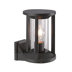Outdoor wall luminaire CILLO, IP65, height 27.6cm, E27 max. 15W, anthracite alu diecast / clear glass cylinder