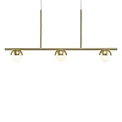 Pendant luminaire CONTINA, 3 flames, G9, IP20, glass opal white, brass