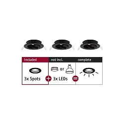 Inbouwarmatuur CHOOSE draaibaar, set van 3 IP23, zwart mat dimbaar