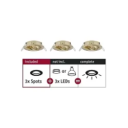 Inbouwarmatuur CHOOSE draaibaar, set van 3 IP23, messing geborsteld dimbaar