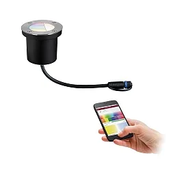 Vloerinbouwarmatuur LED PLUG&SHINE RGBW, ZigBee aanstuurbaar IP65, zwart, zilver dimbaar