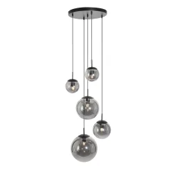 Pendelarmatuur BOLLIQUE 5-vlams, rond E27 IP20, zwart mat dimbaar