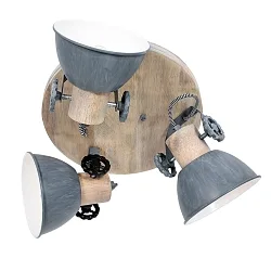 Plafondarmatuur GEARWOOD 3-vlams, rond, instelbaar E27 IP20, hout, antiek dimbaar