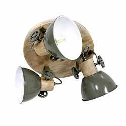 Plafondarmatuur GEARWOOD 3-vlams, rond, instelbaar E27 IP20, hout, antiek dimbaar