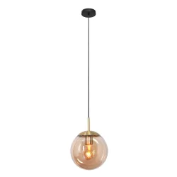 Pendelarmatuur BOLLIQUE rond E27 IP20, barnsteen, messing, zwart dimbaar