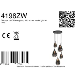 Pendelarmatuur GLIMSY 5-vlams IP20, zwart dimbaar