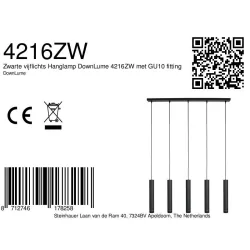 Pendelarmatuur DOWNLUME 5-vlams GU10 IP20, zwart dimbaar