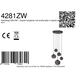 Pendelarmatuur SFERIO 5-vlams E27 IP20, zwart dimbaar