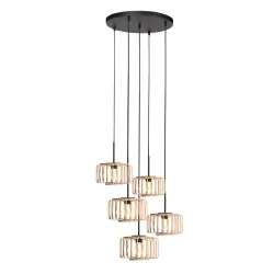 Pendelarmatuur BREEZA BEACH 5-vlams E27 IP20, zwart dimbaar