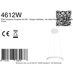 Pendelarmatuur RINGLEDE 1-vlams IP20, wit dimbaar