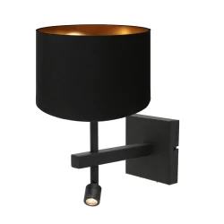 Wandarmatuur STANG met lampenkap, met LED-spot E27 IP20, zwart mat 