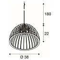 SLV Pendelarmatuur WUD - HALF ROUND halfrond E27 IP20, hout, zwart dimbaar