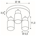 Wand- en plafondarmatuur PURI 2.0 - TUBE 3-vlams, rond GU10 IP20, goud, zwart dimbaar