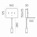 ACB reading lamp CALMA 16/3836 with switch, with USB connection, adjustable IP20, black
