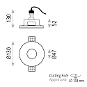 ACB Recessed luminaire GAMMA 3409/12 with funnel cover, GU10 max. 10W (LED), paintable plaster, white