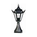 Pedestal luminaire Country style Type No. 0533, IP23, height 60cm, E27 QA55 max. 57W, cast alu / glass clear, black/silver