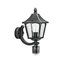 Wandarmatuur voor buitenshuis TYPE NO 1822 up, met bewegingsmelder E27 IP44, zwart dimbaar