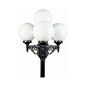 Outdoor Mast light 4 flames Type No. 2051 with ball � 25cm, IP44, height 233cm, 3x E27, cast alu / Opal glass, black-silver
