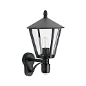 Wandarmatuur voor buitenshuis TYPE NO 1814 up, met bewegingsmelder E27 IP44, zwart mat 