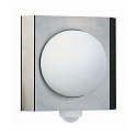 Outdoor Wall luminaireType No. 6112, motion detector (Type 6127), IP44, square, cover half round, E27 QA55, stainless steel