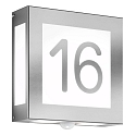 House number luminaire AQUA LEGENDO with motion detector, 2 digits, 2x E27, stainless steel / opal glass, brushed