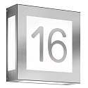 House number luminaire AQUA LEGENDO, 2 digits (affixed), 2x E27, stainless steel / opal glass, brushed
