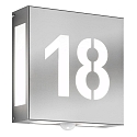 Outdoor wall luminaire AQUA LEGENDO with sensor, 2 digits (cut out), IP44, E27, stainless steel, brushed