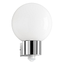 Outdoor wall luminaire AQUA BALL with motion detector, IP44, E27, stainless steel / opal glass
